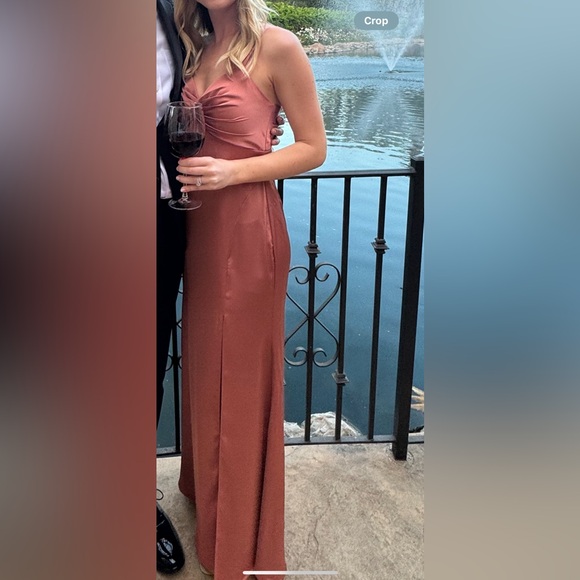 Azazie Linia Stretch Satin Dress - Cedar Rose - Picture 3 of 3